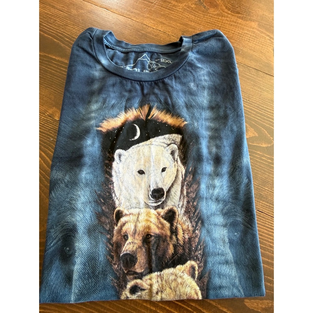 Mountain Evolution Bear Graphic T-Shirt Blue Tie Dye Mens 2XL Made in USA Nature